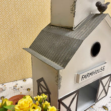 Load image into Gallery viewer, Large White Metal Birdhouse with farmhouse features.