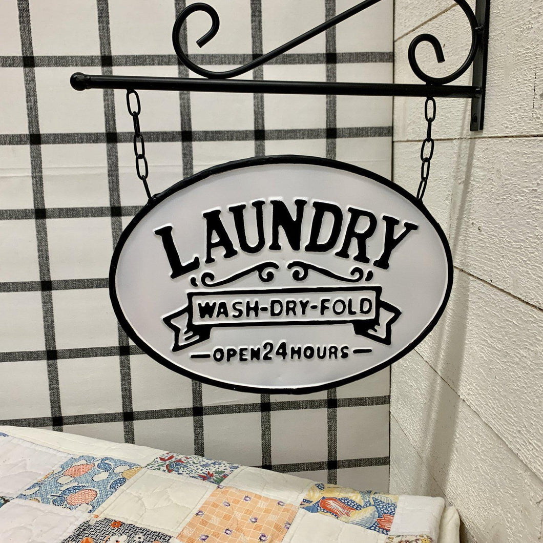 Laundry sign in black and white with hanging bracket