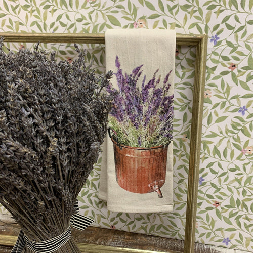 Lavender dish towel made with 100% natural cotton canvas.