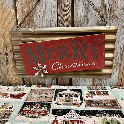 Wood on metal hanging Merry Christmas sign