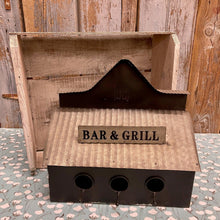Load image into Gallery viewer, Bar &amp; Grill metal birdhouse with hanger and hinged door