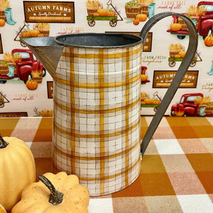Plaid Fall Pitcher in seasonal colors.