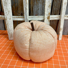 Load image into Gallery viewer, Large Stuffed Orange &amp; White Checked Pumpkin.