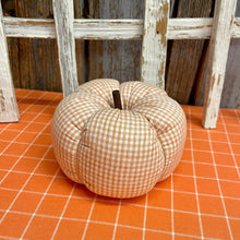 Load image into Gallery viewer, Small Stuffed Orange &amp; White Checked Pumpkin.