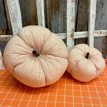Load image into Gallery viewer, Stuffed Orange &amp; White Checked Pumpkins.