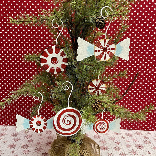 Peppermint candy Christmas ornament with bright colors and glitter