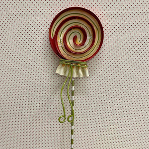 Metal Peppermint Swirl stake with bright color and sparkle.