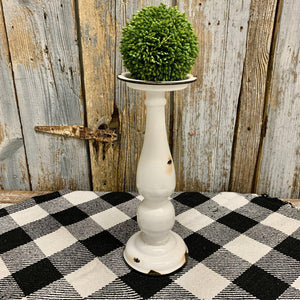 12 inch white distressed metal pillar candle holders