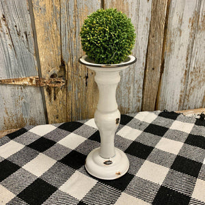 10.5 inch white distressed metal pillar candle holders