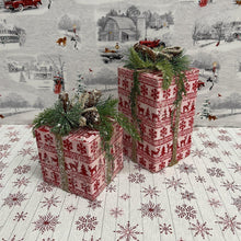 Load image into Gallery viewer, Glittered sweater inspired boxes with greenery and pinecones
