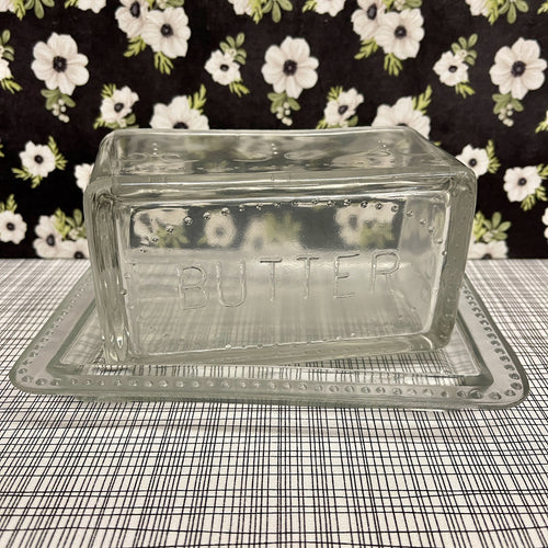 Vintage Style Pressed Glass Butter Dish.