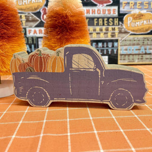 Little truck with pumpkins painted on wood