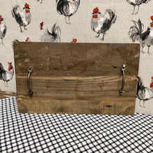 Load image into Gallery viewer, Large rustic reclaimed wood tray with iron handles