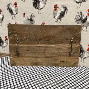 Large rustic reclaimed wood tray with iron handles