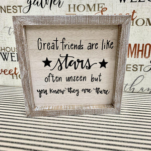 Shadowbox sign with friendship quote and weathered frame