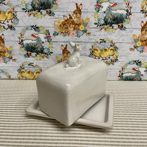 Stoneware Butter Dish with rabbit on the lid.
