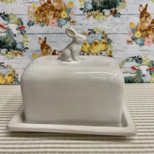Load image into Gallery viewer, Stoneware Butter Dish with rabbit on the lid.