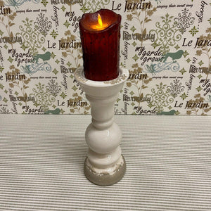 Creamy white Stoneware Candle Holder with a crackled finish.