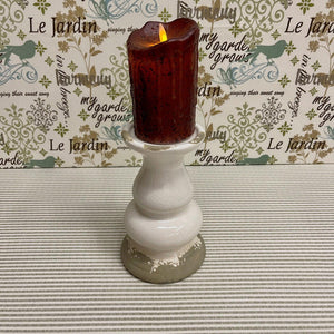Creamy white Stoneware Candle Holder with a crackled finish.