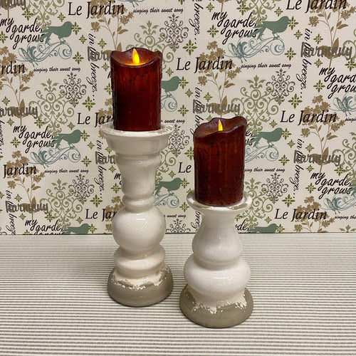 Creamy white Stoneware Candle Holders with a crackled finish.
