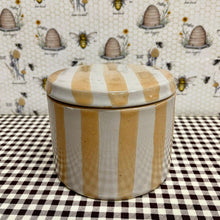 Load image into Gallery viewer, Lovely Stoneware Canister with stripes in muted colors.
