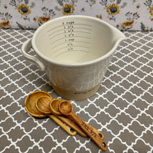 Load image into Gallery viewer, Stoneware Measuring Cup and wooden Spoons in two tone cream colors.