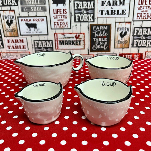 Stoneware Measuring Cups in classic black and white.