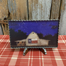 Load image into Gallery viewer, Summer framed print with Texas barn, flag and night sky
