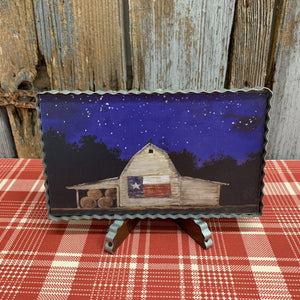 Summer framed print with Texas barn, flag and night sky