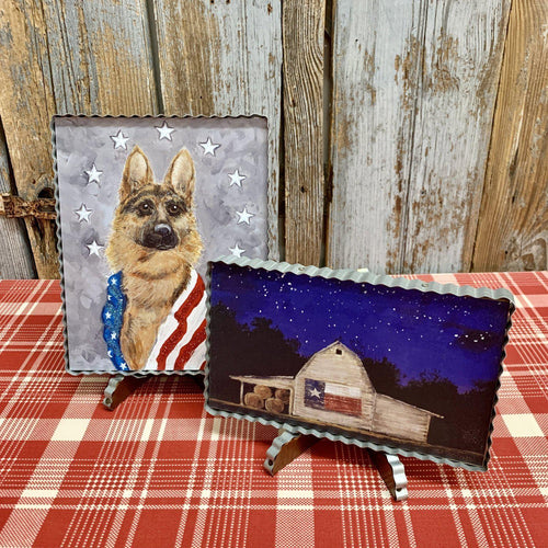 Summer framed art prints with a K9 hero and Texas barn