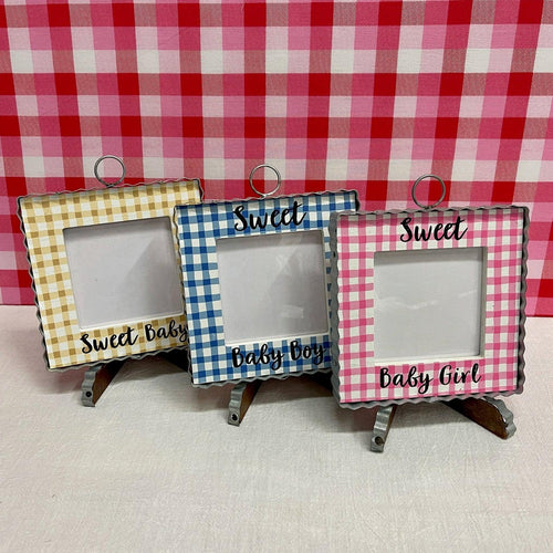 Sweet Baby Picture Frames with bright checked colors.