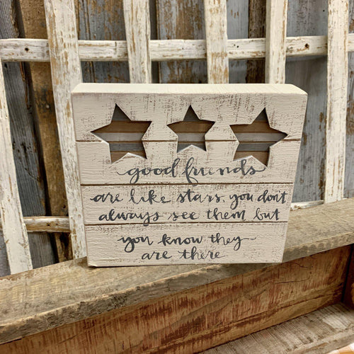 Tabletop sign with a rustic country feel and cutout stars