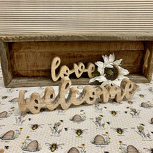Load image into Gallery viewer, Wood cutout tabletop signs, love and welcome