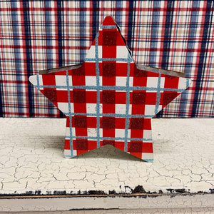 Two Sided Star Box Sign with red pattern on one side.