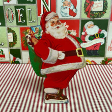 Load image into Gallery viewer, Vintage Christmas Scene of Santa on standing backing board.