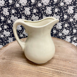 Beautiful Vintage Inspired Pottery Pitcher in lovely creamy white color.