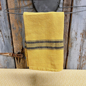 Vintage Style Washed Cotton Dishtowels in a mustard yellow color with a striped design.