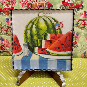 Corrugated metal Framed Watermelon print with bright, realistic colors.