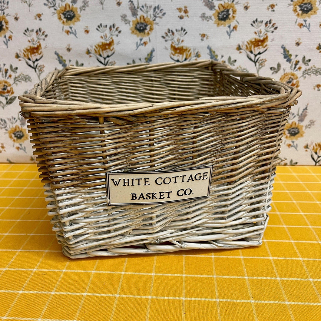 Large Two-toned White Cottage wicker basket.