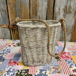 White Wash Willow Basket with a rope handle