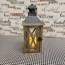 Load image into Gallery viewer, Wood and metal lantern with hanging loop