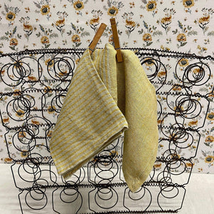 Yellow and cream Linen Dishtowel with small stripes.