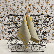 Load image into Gallery viewer, Yellow and cream Linen Dishtowel with double stripe design.