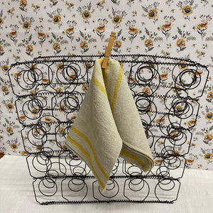 Yellow and cream Linen Dishtowel with double stripe design.
