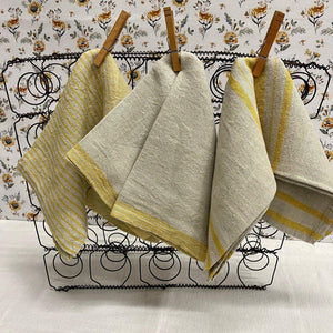 Yellow and cream Linen Striped Dishtowels in three designs.