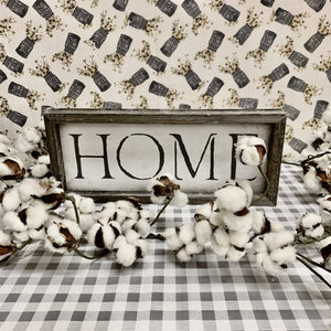 HOME farmhouse artwork with weathered gray frame