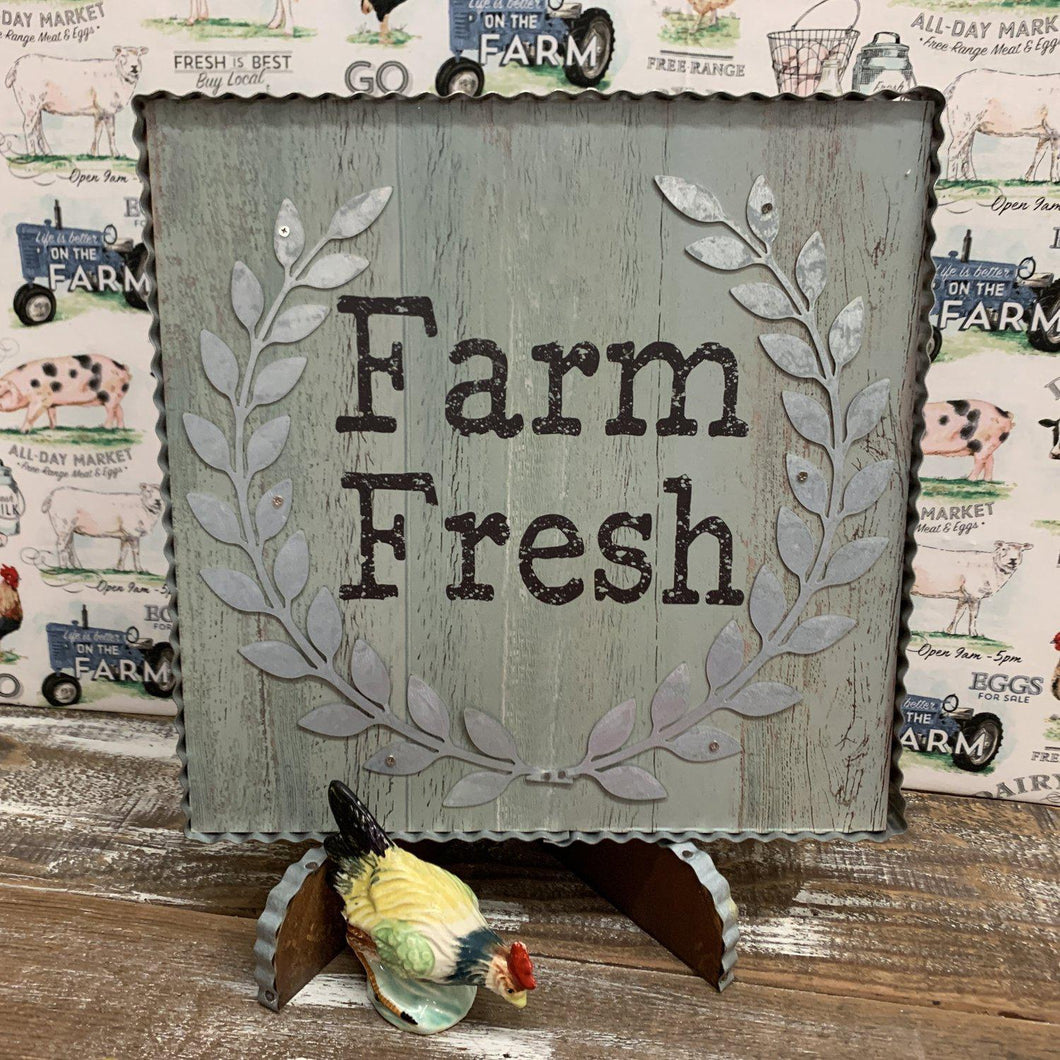 Farm Fresh wall art with raised leaves and soft colors