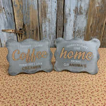 Load image into Gallery viewer, Metal tabletop coffee and home signs with cutout lettering